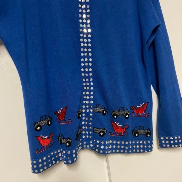 Vintage Storybook Knits Blue Sled Ride Ugly Christmas Sweater Size L - Picture 6 of 7